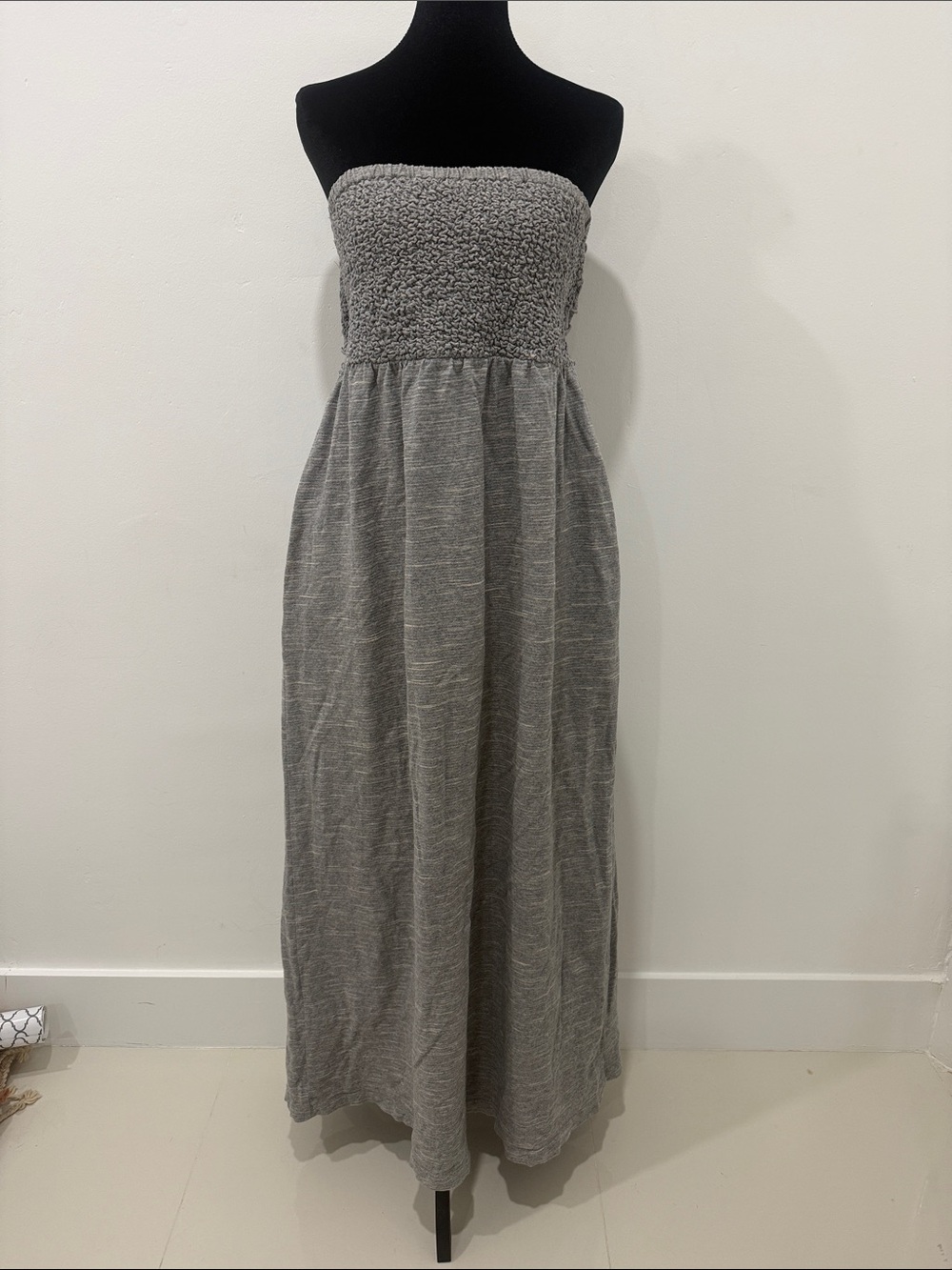 I Heart Ronson Strapless Gray Maxi Dress with Smocked Bodice